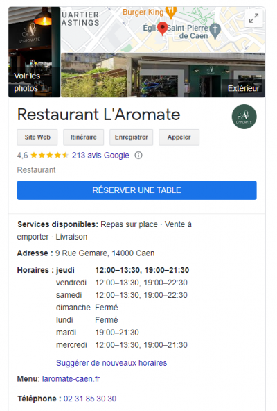 Restaurant l'aromate Caen résever une table